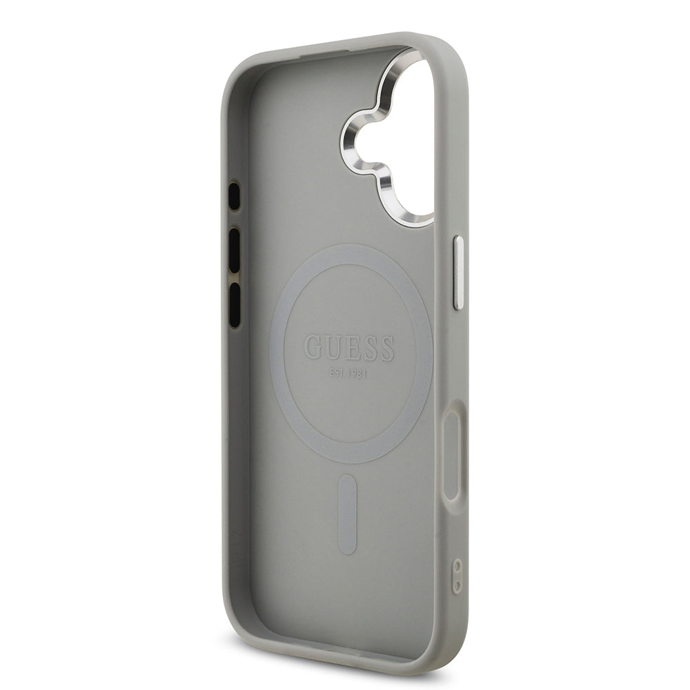 Apple iPhone 17 Kılıf Guess Orjinal Lisanslı M-safe Şarj Özellikli Metal Kamera Çerçeveli Üçgen Logolu Glitter Kapak Gold