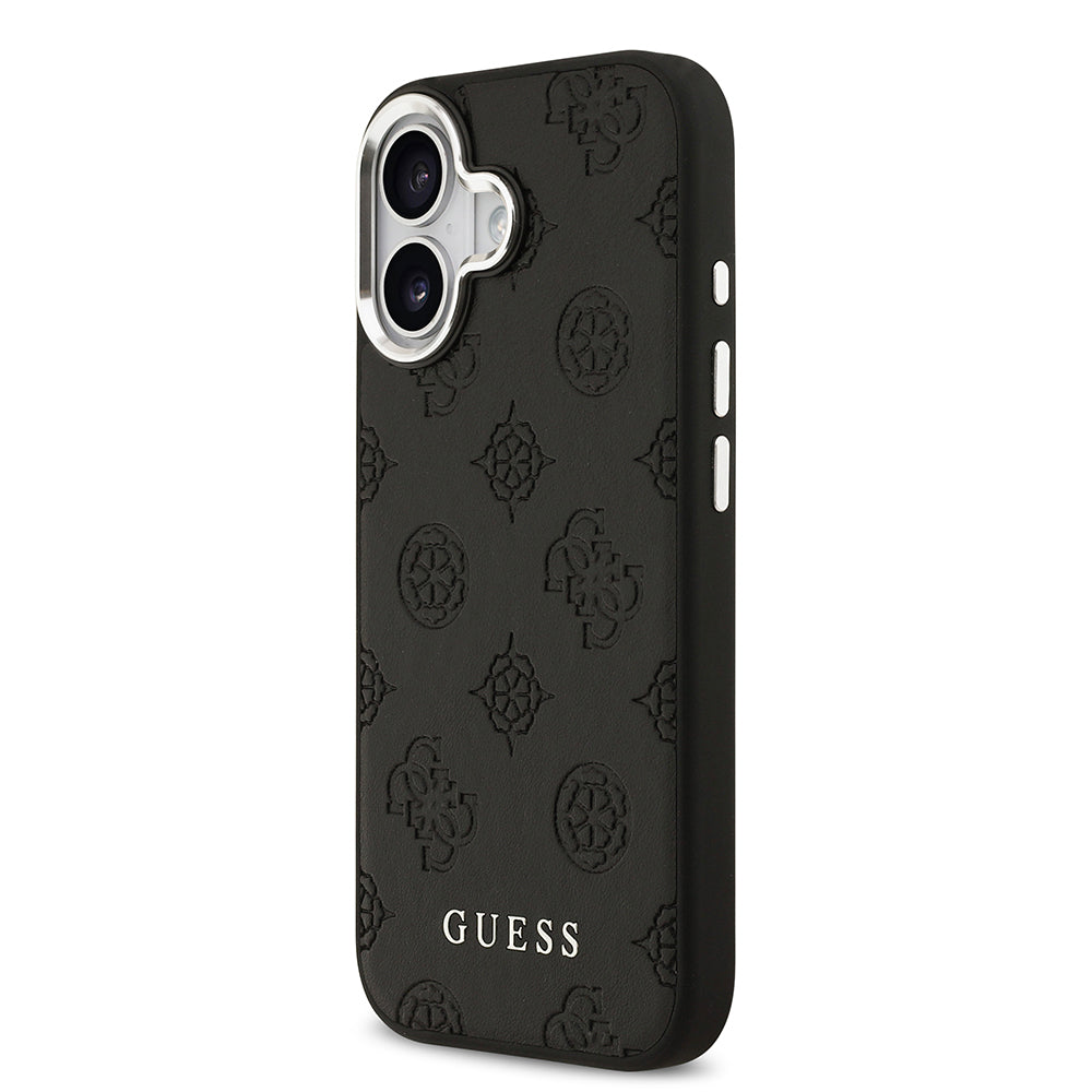 Apple iPhone 17 Kılıf Guess Orjinal Lisanslı M-safe Şarj Özellikli Sıcak Baskılı Klasik Yazı Logolu PU Deri Peony Kapak Siyah