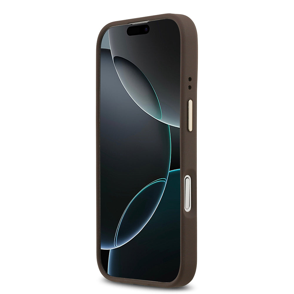 Apple iPhone 17 Kılıf Guess Orjinal Lisanslı M-safe Şarj Özellikli Sıcak Baskılı Yazı Logolu PU Deri Peony Kapak Pembe