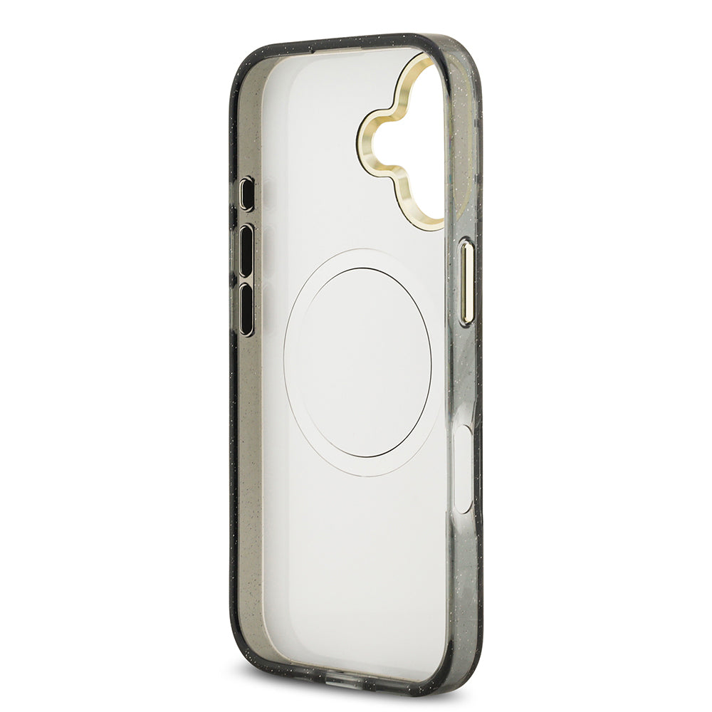 Apple iPhone 17 Kılıf Guess Orjinal Lisanslı M-safe Şarj Özellikli Simli Çiçek Desenli Metal Kamera Çerçeveli Üçgen Logolu Kapak Yeşil