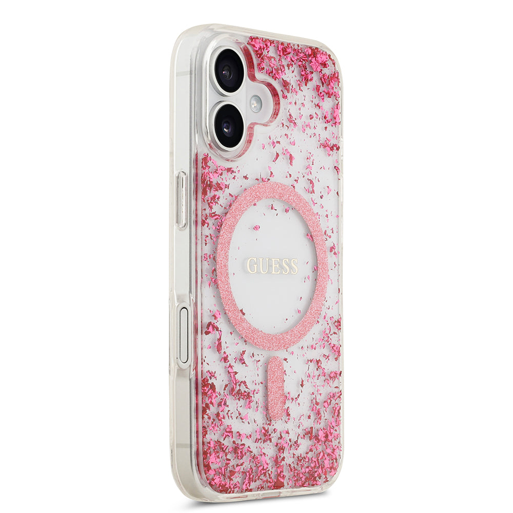 Apple iPhone 17 Kılıf Guess Orjinal Lisanslı M-safe Şarj Özellikli Transparan Resin Bottom Kapak Pembe