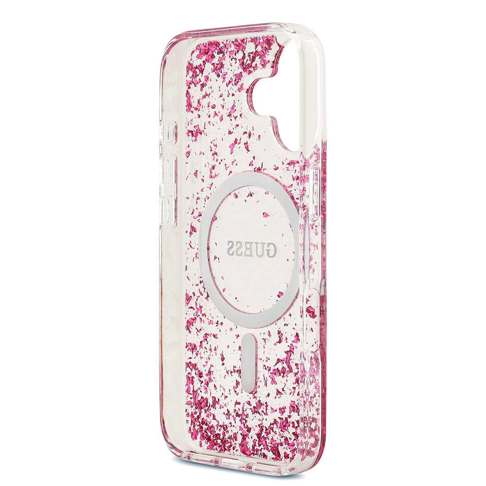 Apple iPhone 17 Kılıf Guess Orjinal Lisanslı M-safe Şarj Özellikli Transparan Resin Bottom Kapak Pembe