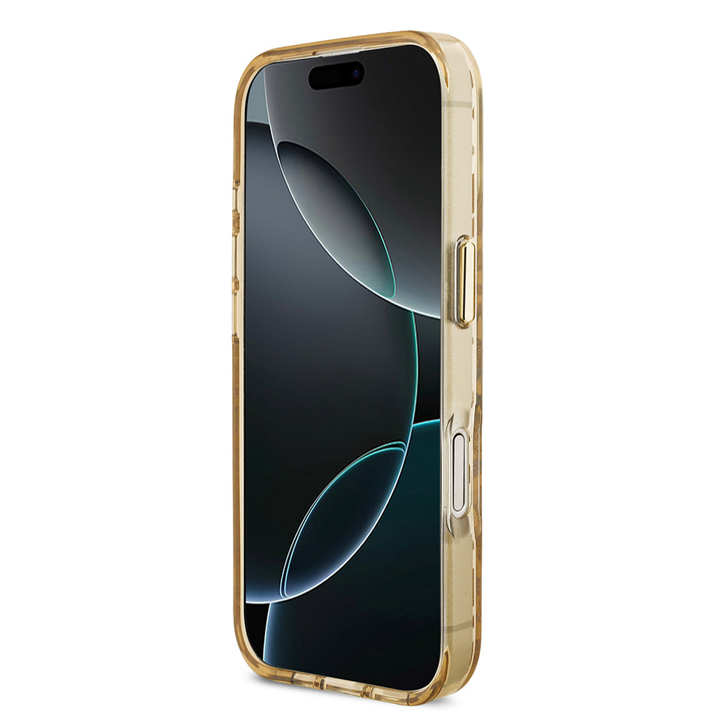 Apple iPhone 17 Kılıf Guess Orjinal Lisanslı M-safe Şarj Özellikli Üçgen Logolu Simli Leopar Desenli Kapak Siyah