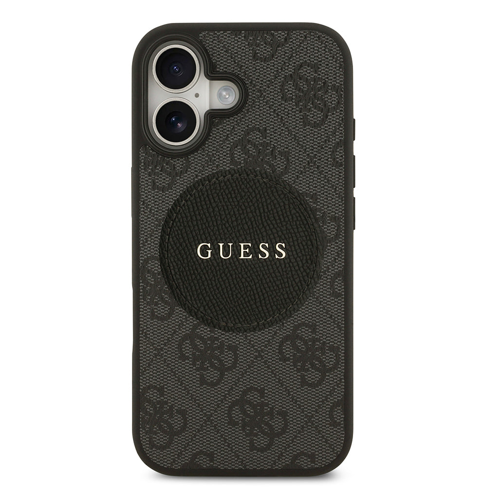 Apple iPhone 17 Kılıf Guess Orjinal Lisanslı M-safe Şarj Özellikli Yazı Logolu Circle Classic Kapak Kahverengi