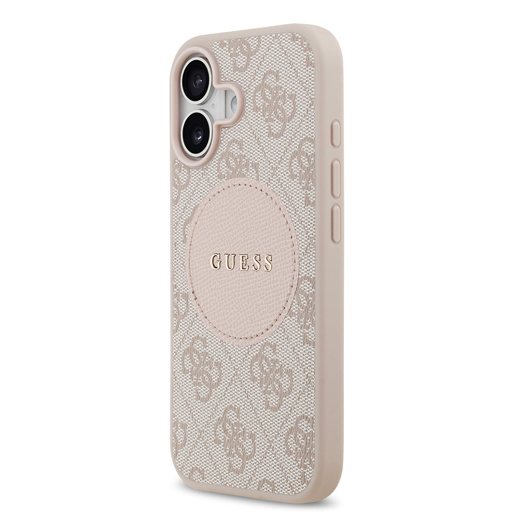 Apple iPhone 17 Kılıf Guess Orjinal Lisanslı M-safe Şarj Özellikli Yazı Logolu Circle Classic Kapak Kahverengi