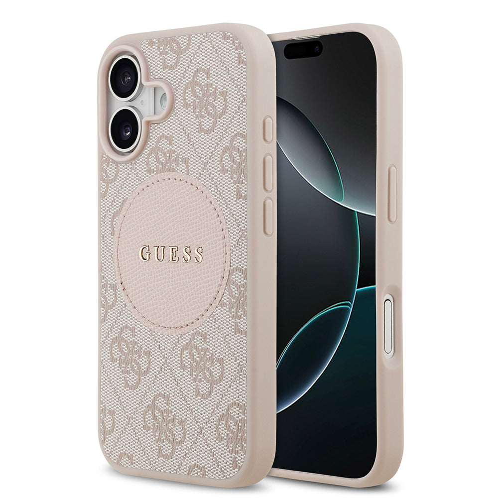 Apple iPhone 17 Kılıf Guess Orjinal Lisanslı M-safe Şarj Özellikli Yazı Logolu Circle Classic Kapak Pembe