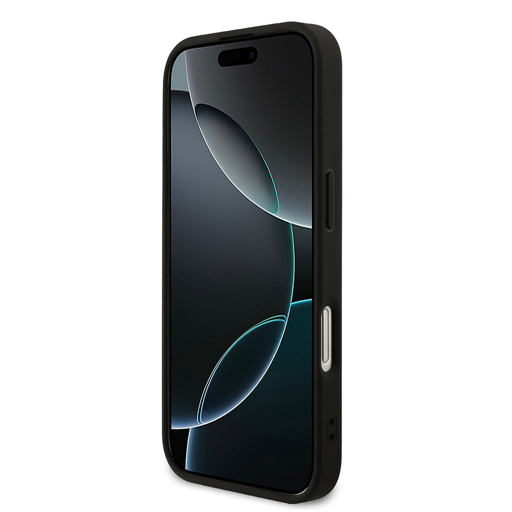 Apple iPhone 17 Kılıf Guess Orjinal Lisanslı M-safe Şarj Özellikli Yazı Logolu PU Deri Kapak Siyah