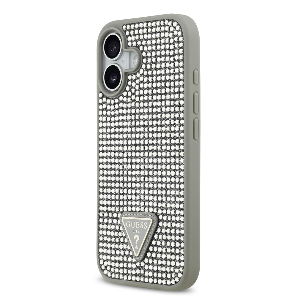 Apple iPhone 17 Kılıf Guess Orjinal Lisanslı Taşlı Arka Yüzey Üçgen Logolu Kapak Siyah