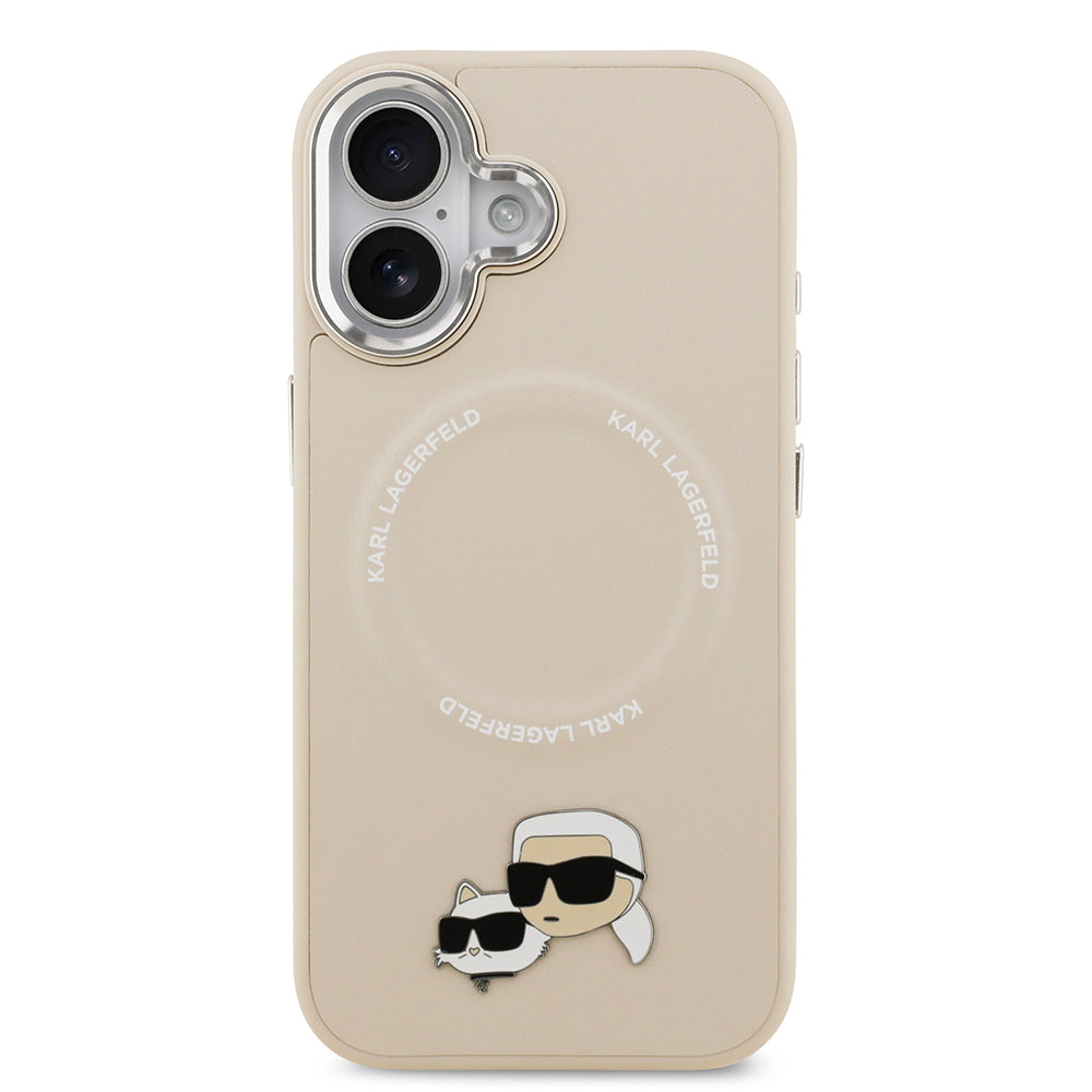 Apple iPhone 17 Kılıf Karl Lagerfeld Orjinal Lisanslı M-safe Şarj Özellikli Metal Kamera ve Buton Tasarımlı K&C PU Deri Kapak Gri