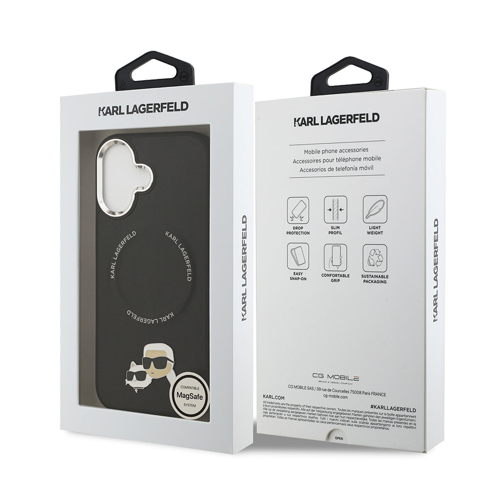 Apple iPhone 17 Kılıf Karl Lagerfeld Orjinal Lisanslı M-safe Şarj Özellikli Metal Kamera ve Buton Tasarımlı K&C PU Deri Kapak Siyah