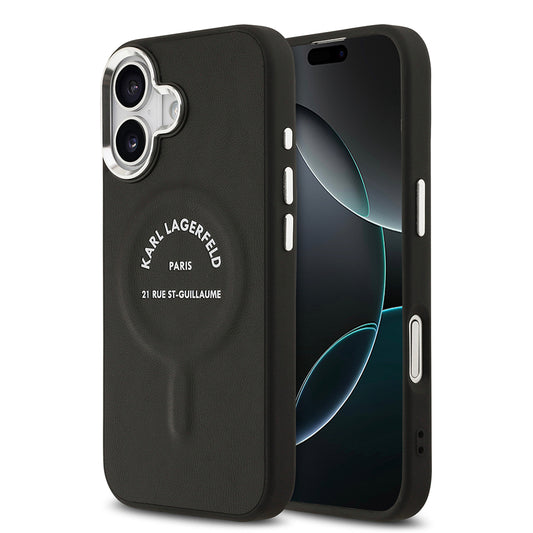 Apple iPhone 17 Kılıf Karl Lagerfeld Orjinal Lisanslı M-safe Şarj Özellikli Metal Kamera ve Buton Tasarımlı Paris RSG PU Deri Kapak Siyah