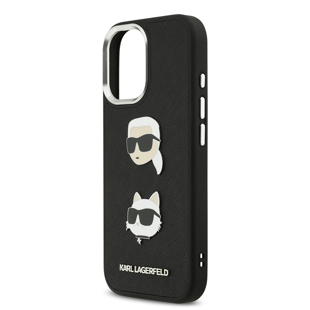 Apple iPhone 17 Kılıf Karl Lagerfeld Orjinal Lisanslı Metal Logolu K&C Heads Pin Kapak Siyah