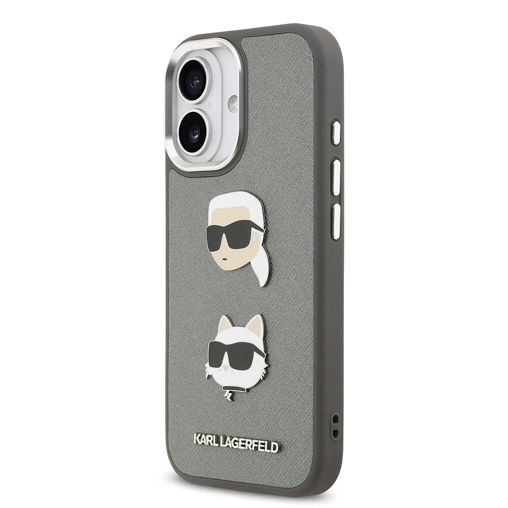 Apple iPhone 17 Kılıf Karl Lagerfeld Orjinal Lisanslı Metal Logolu K&C Heads Pin Kapak Siyah