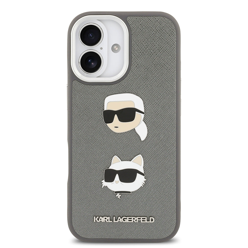 Apple iPhone 17 Kılıf Karl Lagerfeld Orjinal Lisanslı Metal Logolu K&C Heads Pin Kapak Gri