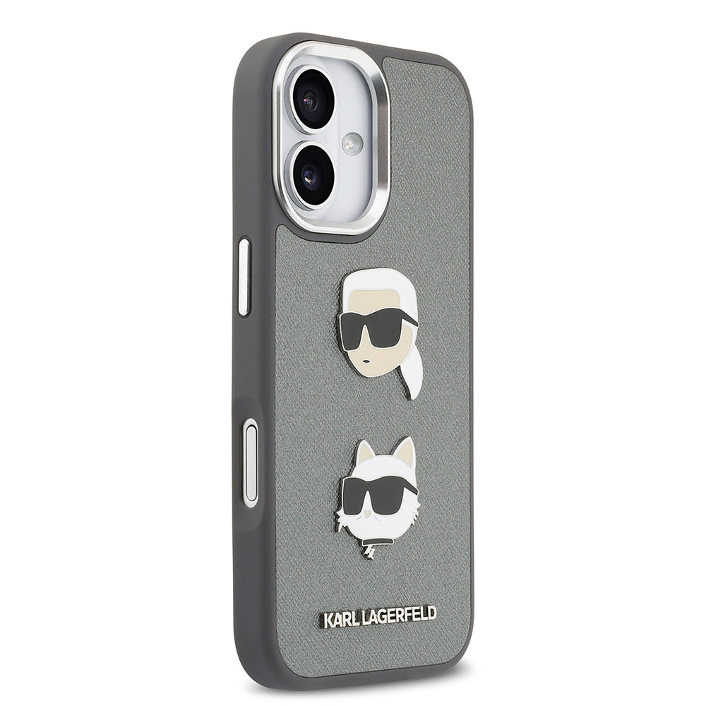 Apple iPhone 17 Kılıf Karl Lagerfeld Orjinal Lisanslı Metal Logolu K&C Heads Pin Kapak Siyah
