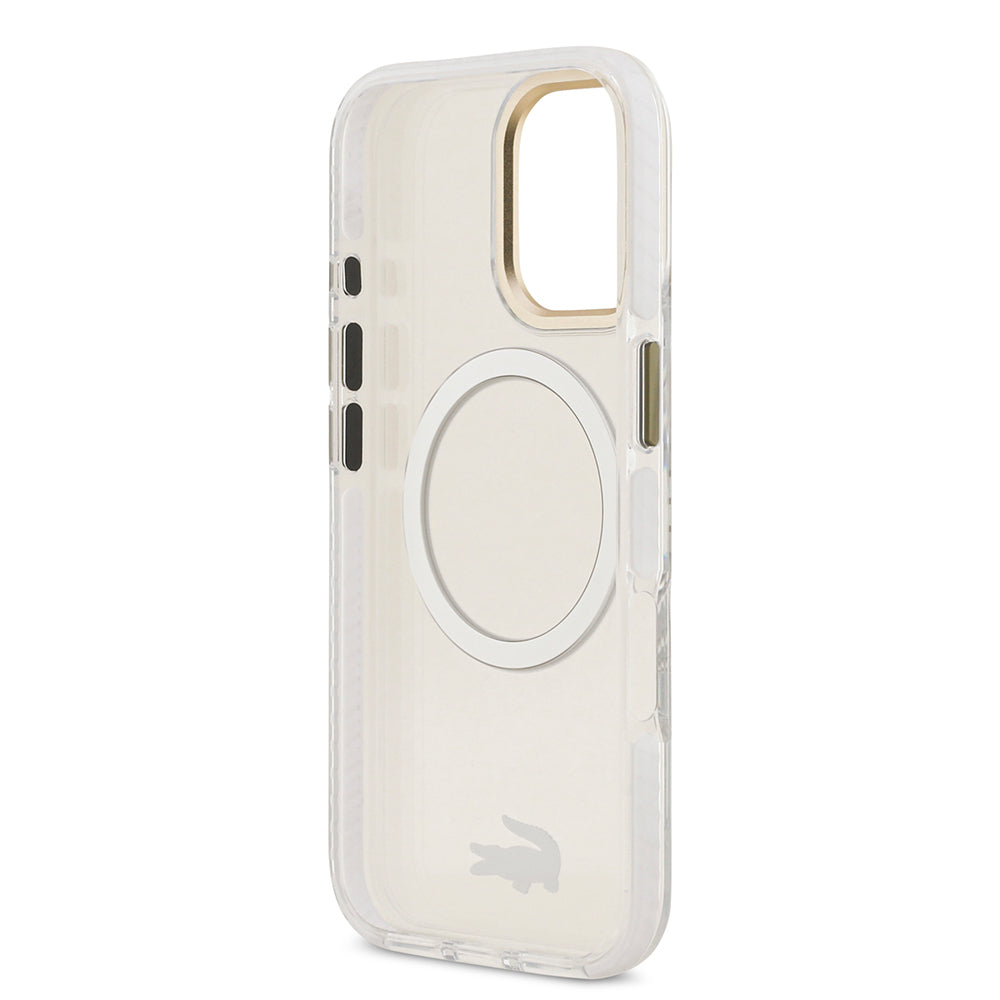 Apple iPhone 17 Kılıf Lacoste Orjinal Lisanslı M-safe Şarj Özellikli Gold Timsah Logolu Buzlu Kapak Siyah