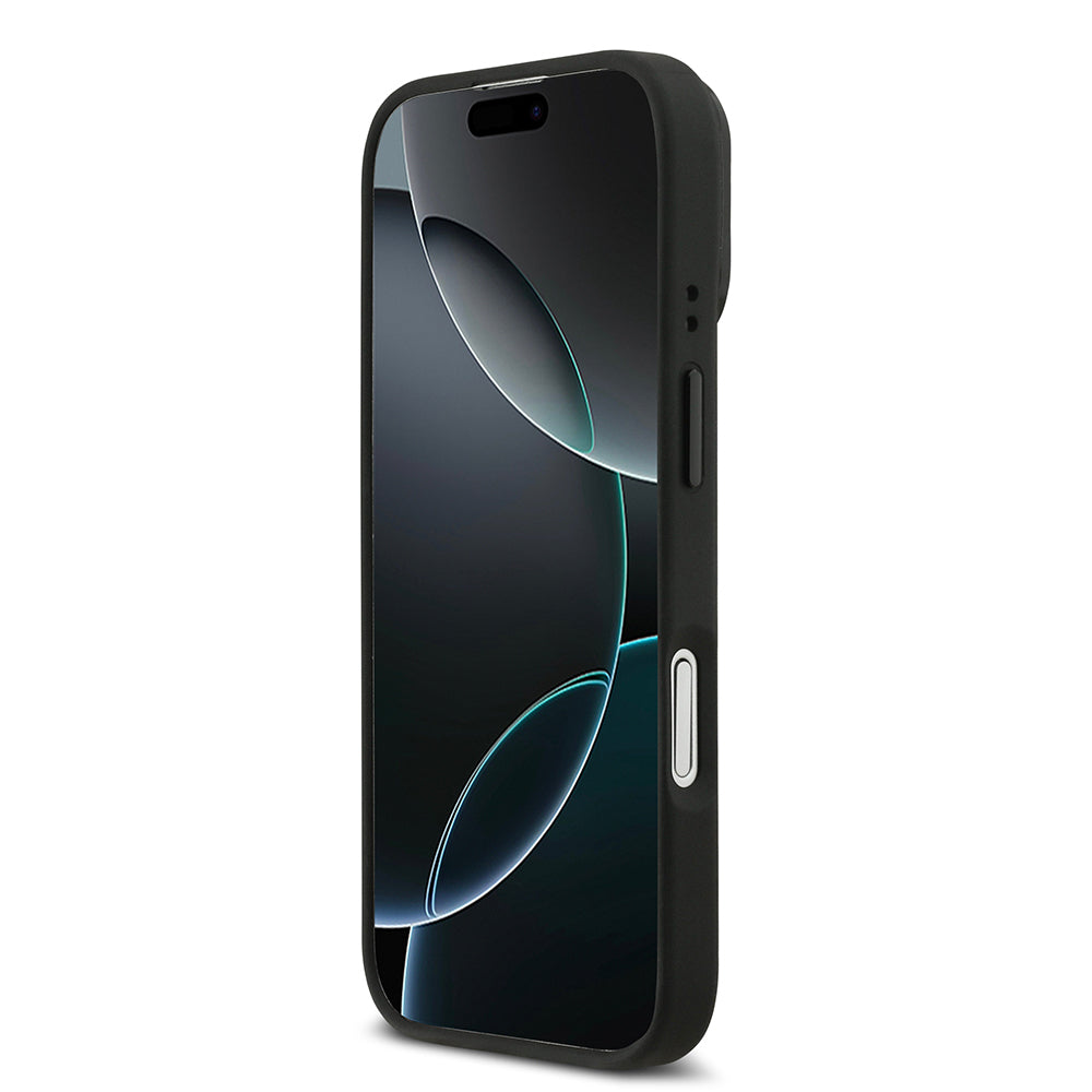 Apple iPhone 17 Kılıf Lacoste Orjinal Lisanslı M-safe Şarj Özellikli Standlı PU Deri Karışık Monogram Desenli Kapak Siyah