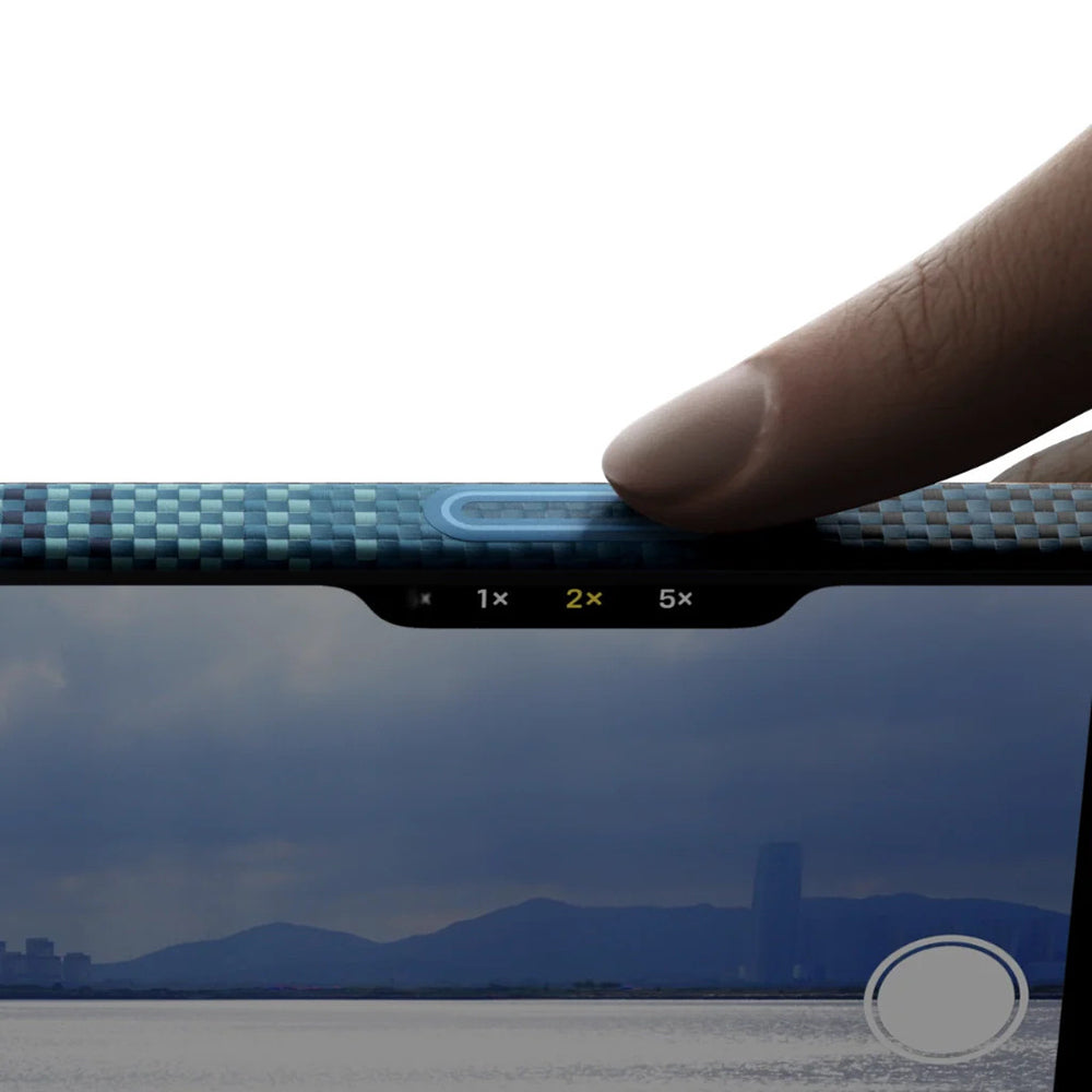 Apple iPhone 17 Kılıf M-safe Şarj Özellikli Aramid Fiber Pitaka Tactile Woven Sunset-Moonrise Serisi Kapak Mavi