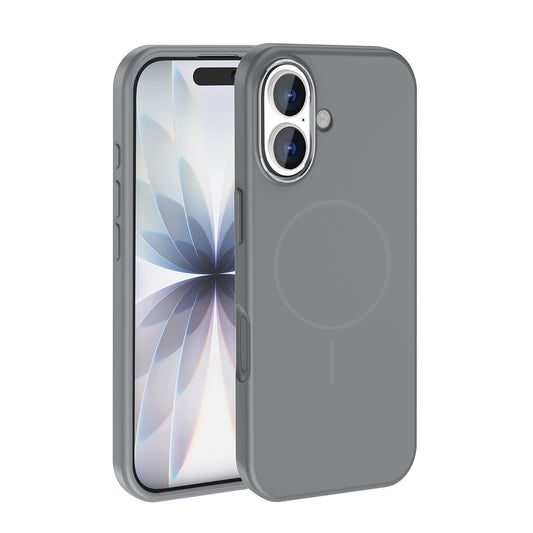 Apple iPhone 17 Kılıf M-Safe Şarj Özellikli Metal Kamera Çerçeveli Zore Edi Silikon Kapak Titanyum-Gri