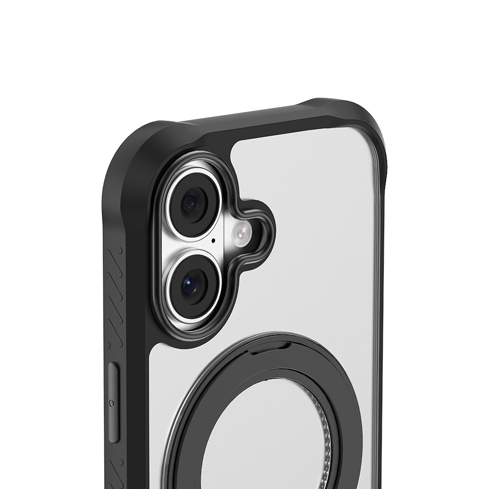 Apple iPhone 17 Kılıf M-safe Şarj Özellikli Parmak Ring Standlı Airbag Tasarımlı Mutural Obsidian Serisi Kapak Turuncu