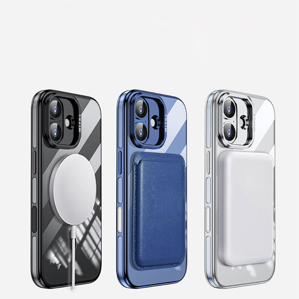 Apple iPhone 17 Kılıf M-safe Şarj Özellikli Wlons Standlı Efsane Kapak Mavi