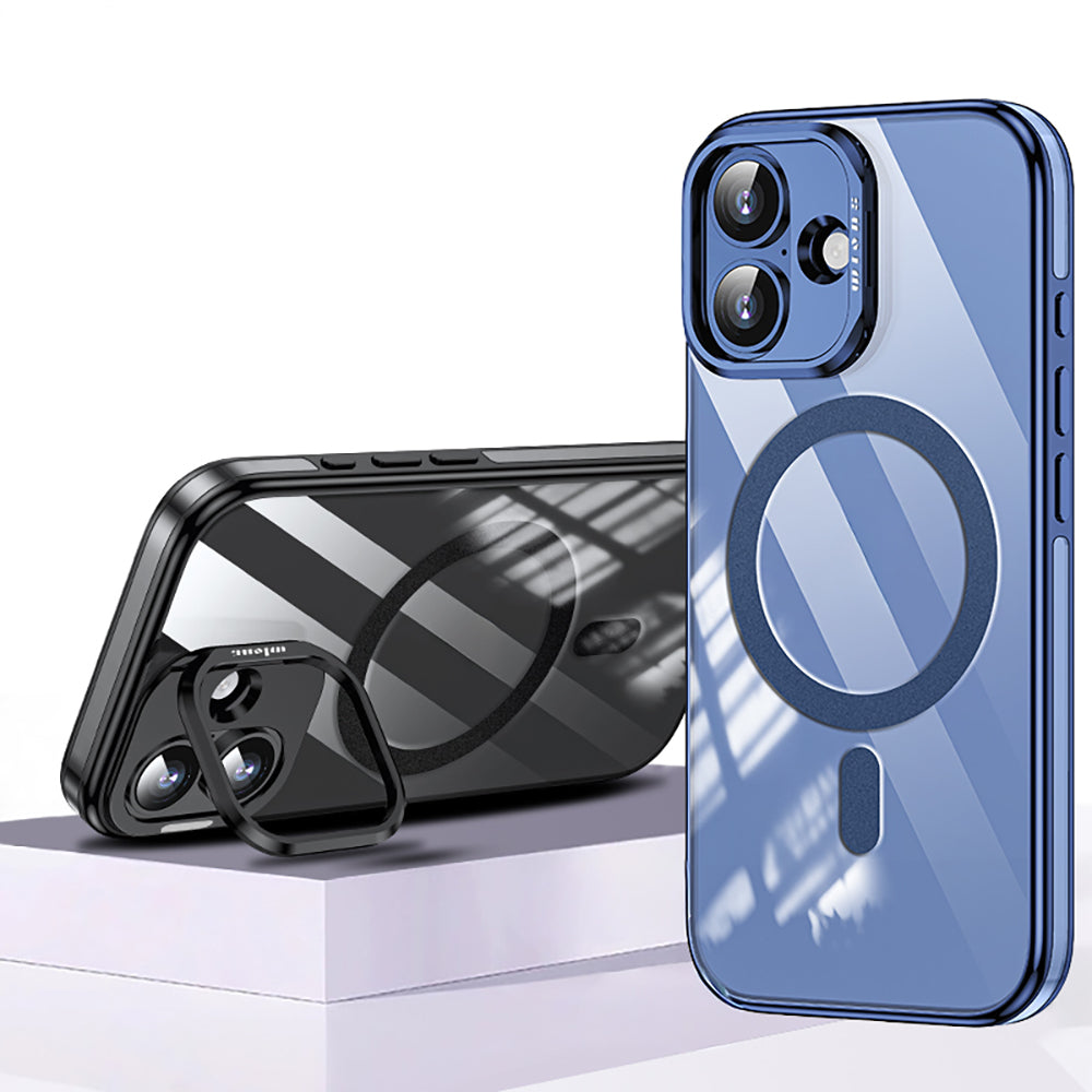 Apple iPhone 17 Kılıf M-safe Şarj Özellikli Wlons Standlı Efsane Kapak Mavi