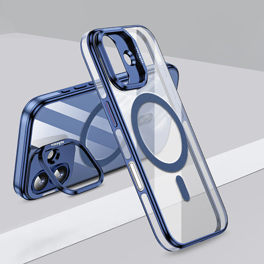 Apple iPhone 17 Kılıf M-safe Şarj Özellikli Wlons Standlı Efsane Kapak Mavi