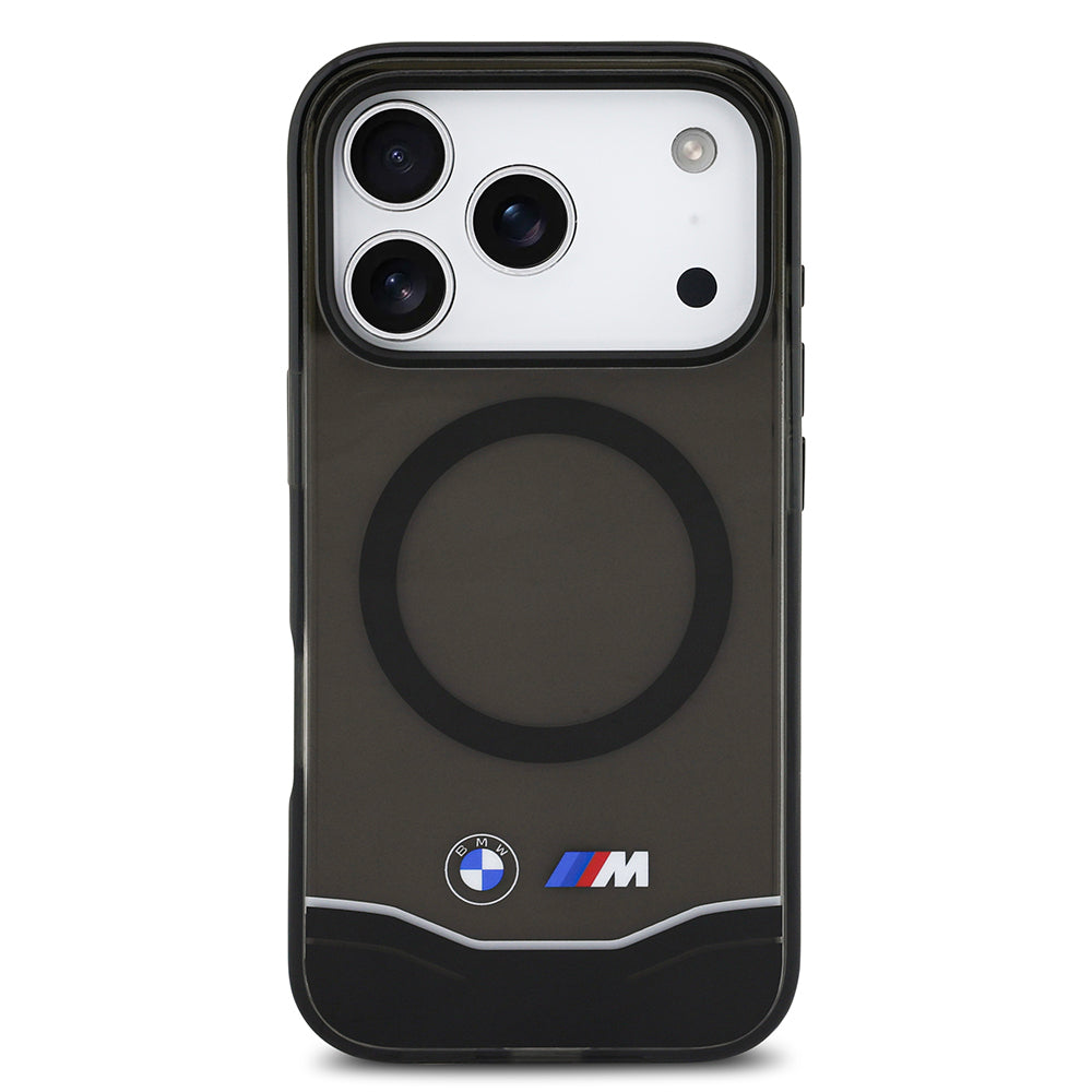 Apple iPhone 17 Pro Kılıf BMW Orjinal Lisanslı M-safe Şarj Özellikli Metal Buton Tasarımlı Tranparan M Dizayn Kapak Siyah