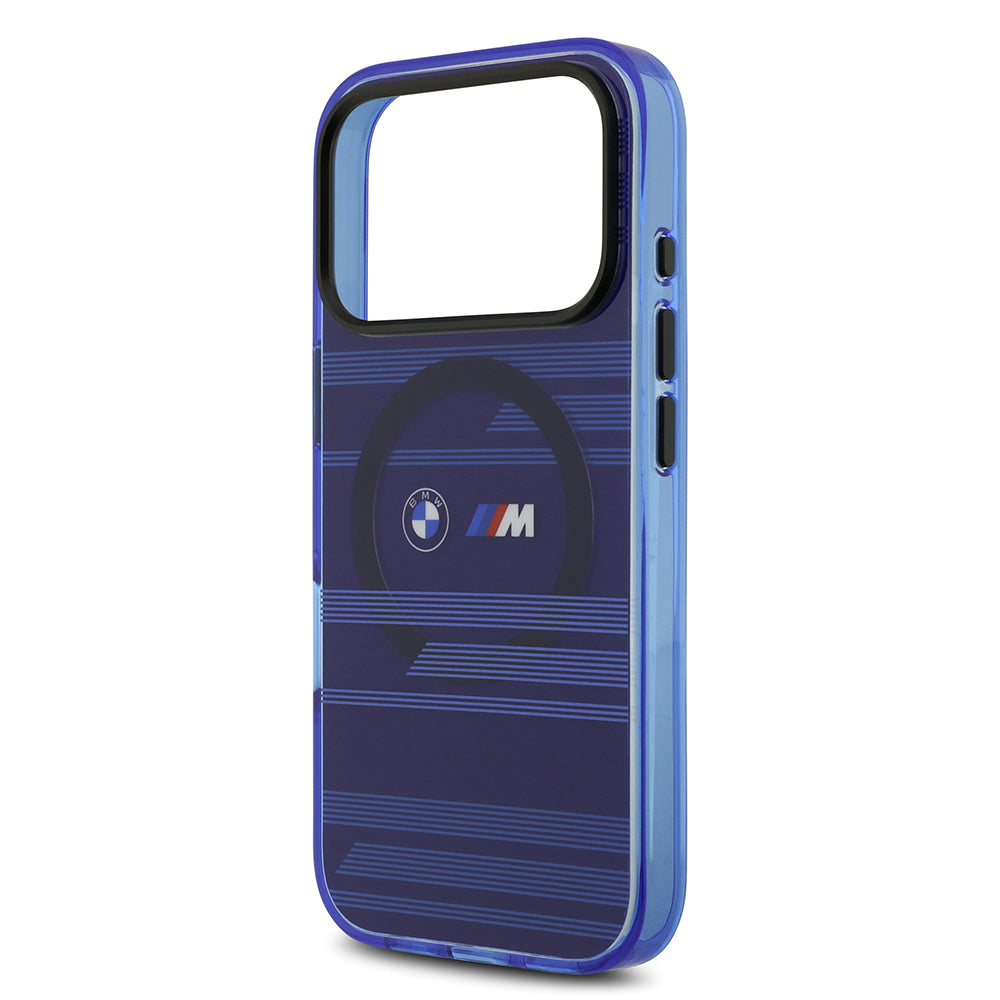 Apple iPhone 17 Pro Kılıf BMW Orjinal Lisanslı M-safe Şarj Özellikli Metal Kamera Butonlu Yatay Şeritli M Dizayn Kapak Gümüş