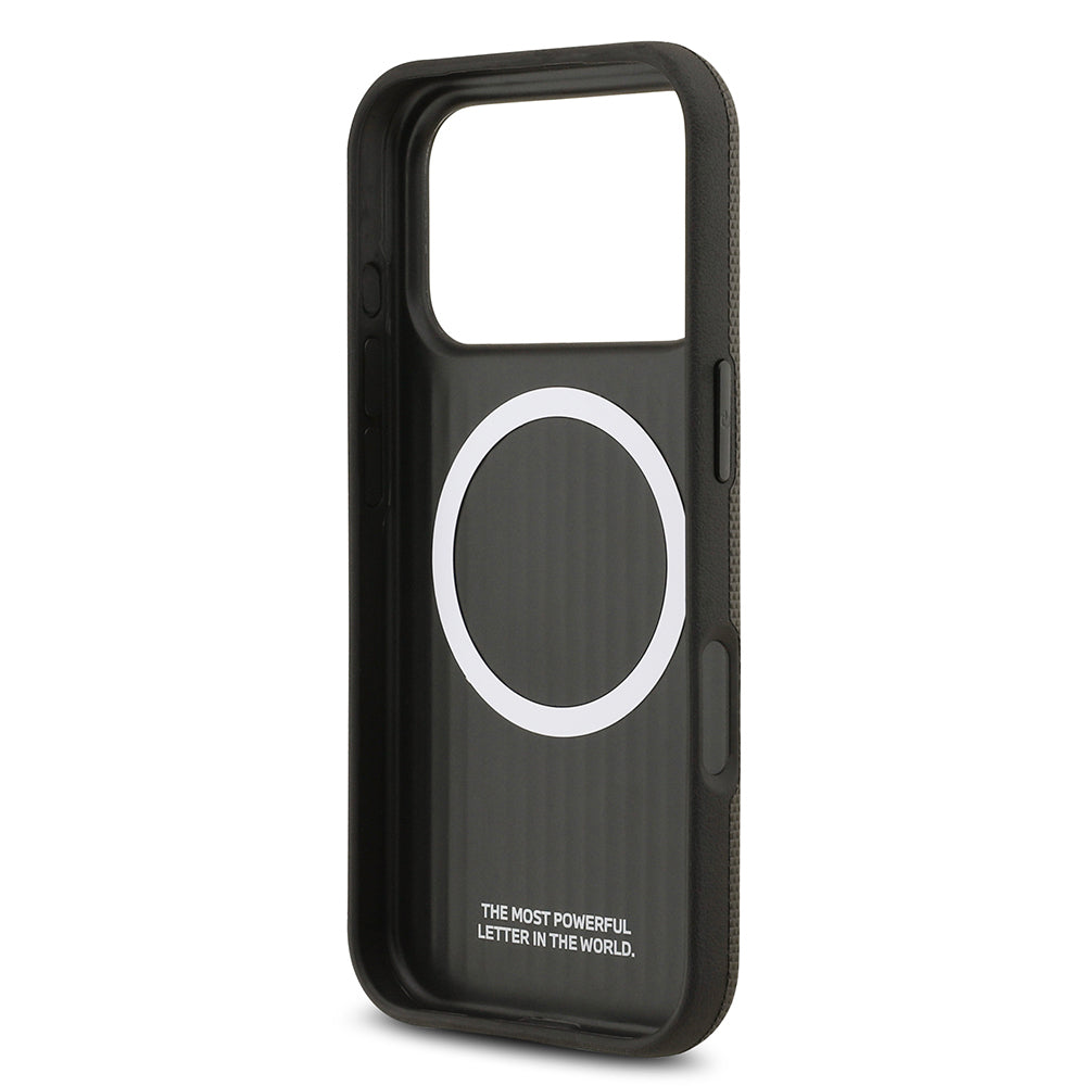 Apple iPhone 17 Pro Kılıf BMW Orjinal Lisanslı M-safe Şarj Özellikli Metal Logolu Delikli M Dizayn Deri Kapak Siyah