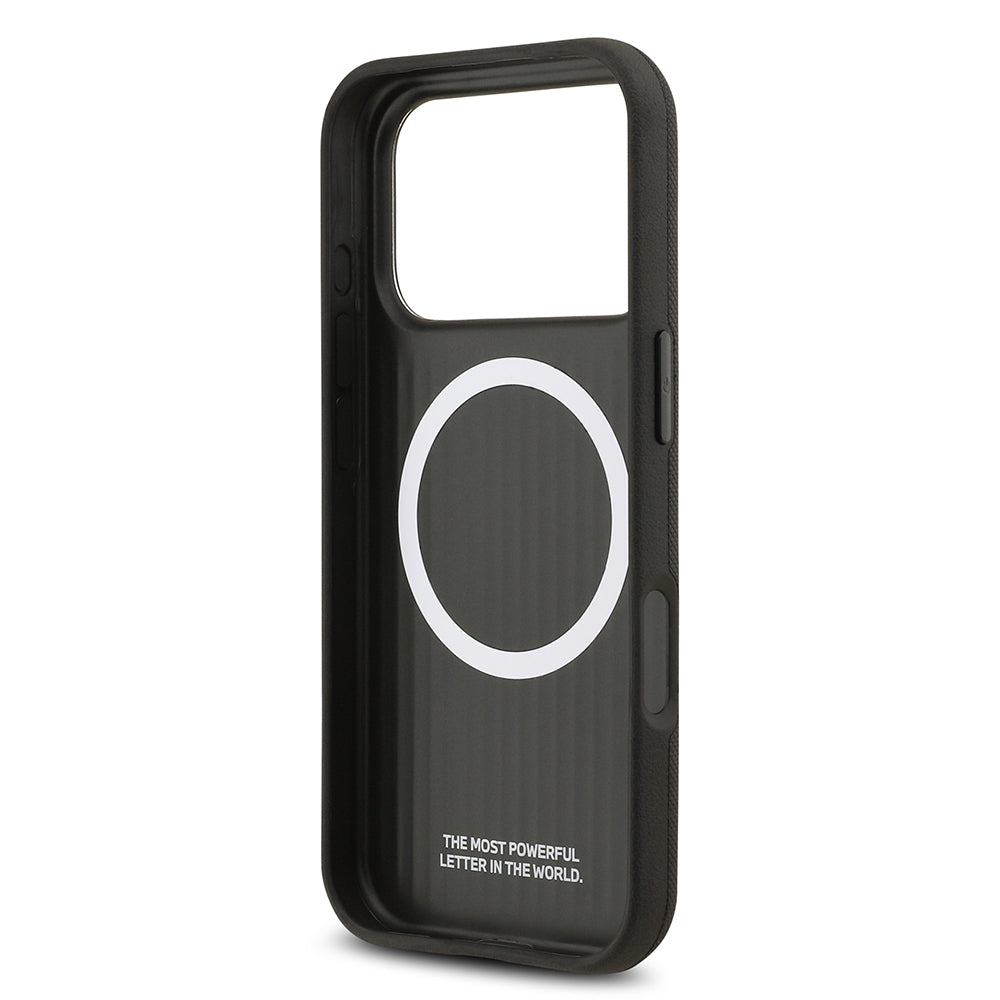 Apple iPhone 17 Pro Kılıf BMW Orjinal Lisanslı M-safe Şarj Özellikli Metal Logolu Delikli M Dizayn Deri Kapak Siyah