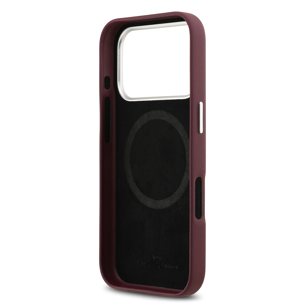 Apple iPhone 17 Pro Kılıf BMW Orjinal Lisanslı M-safe Şarj Özellikli Metal Logolu Tam Kaplama Deri Kapak Kırmızı