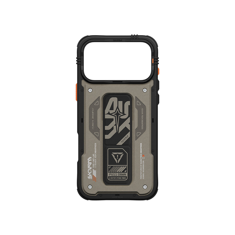 Apple iPhone 17 Pro Kılıf Desenli Airbag Tasarımlı Standlı Skinarma Aegis Kapak Gri