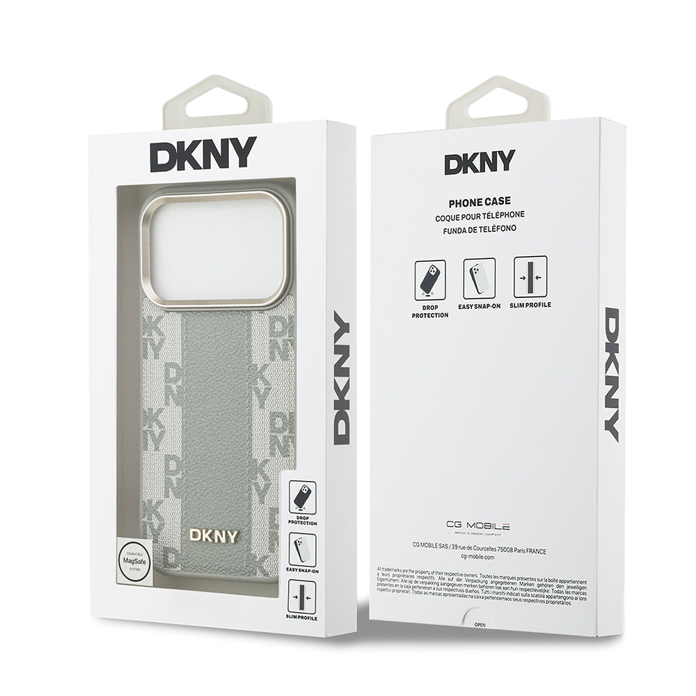 Apple iPhone 17 Pro Kılıf DKNY Orjinal Lisanslı M-safe Şarj Özellikli 3D Yazılı Checkered Pattern Kapak Siyah