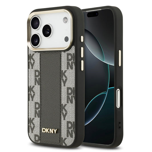 Apple iPhone 17 Pro Kılıf DKNY Orjinal Lisanslı M-safe Şarj Özellikli 3D Yazılı Checkered Pattern Kapak Siyah