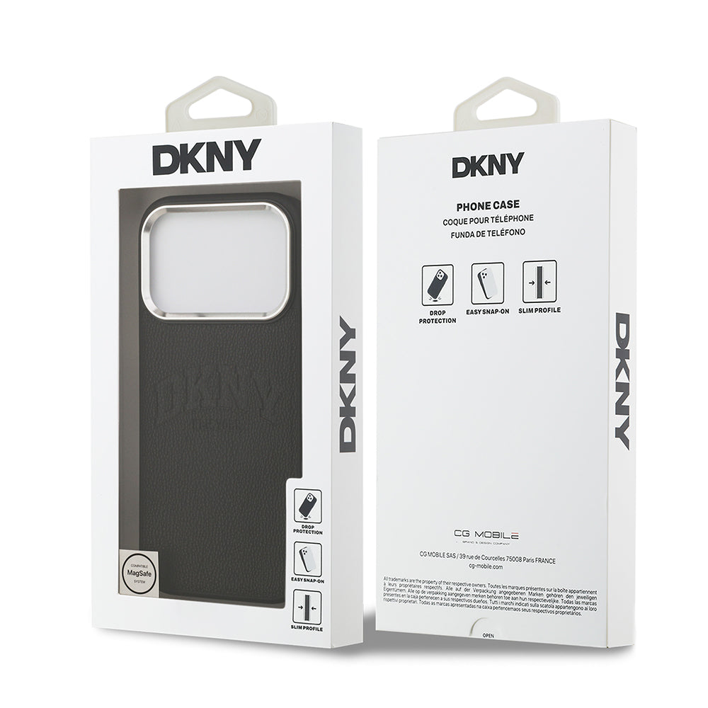 Apple iPhone 17 Pro Kılıf DKNY Orjinal Lisanslı M-safe Şarj Özellikli PU Deri Kabartmalı Kapak Bej