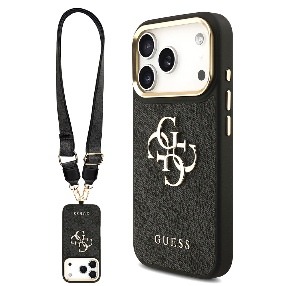 Apple iPhone 17 Pro Kılıf Guess Orjinal Lisanslı 4G Büyük Metal Logolu Kalın Askılı Kapak Siyah