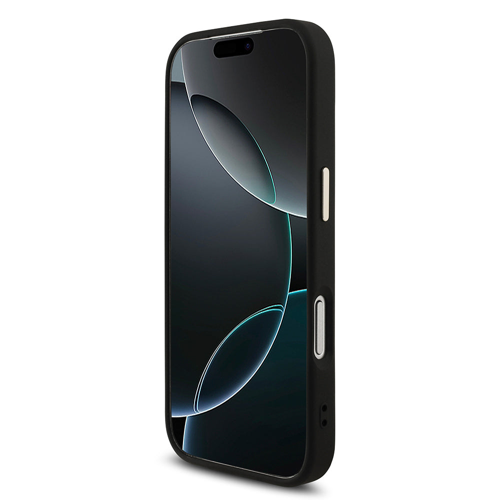 Apple iPhone 17 Pro Kılıf Guess Orjinal Lisanslı Gold Metal Kamera Çerçeveli 4G Desenli Metal Büyük 4G ve Yazı Logolu Kapak Siyah