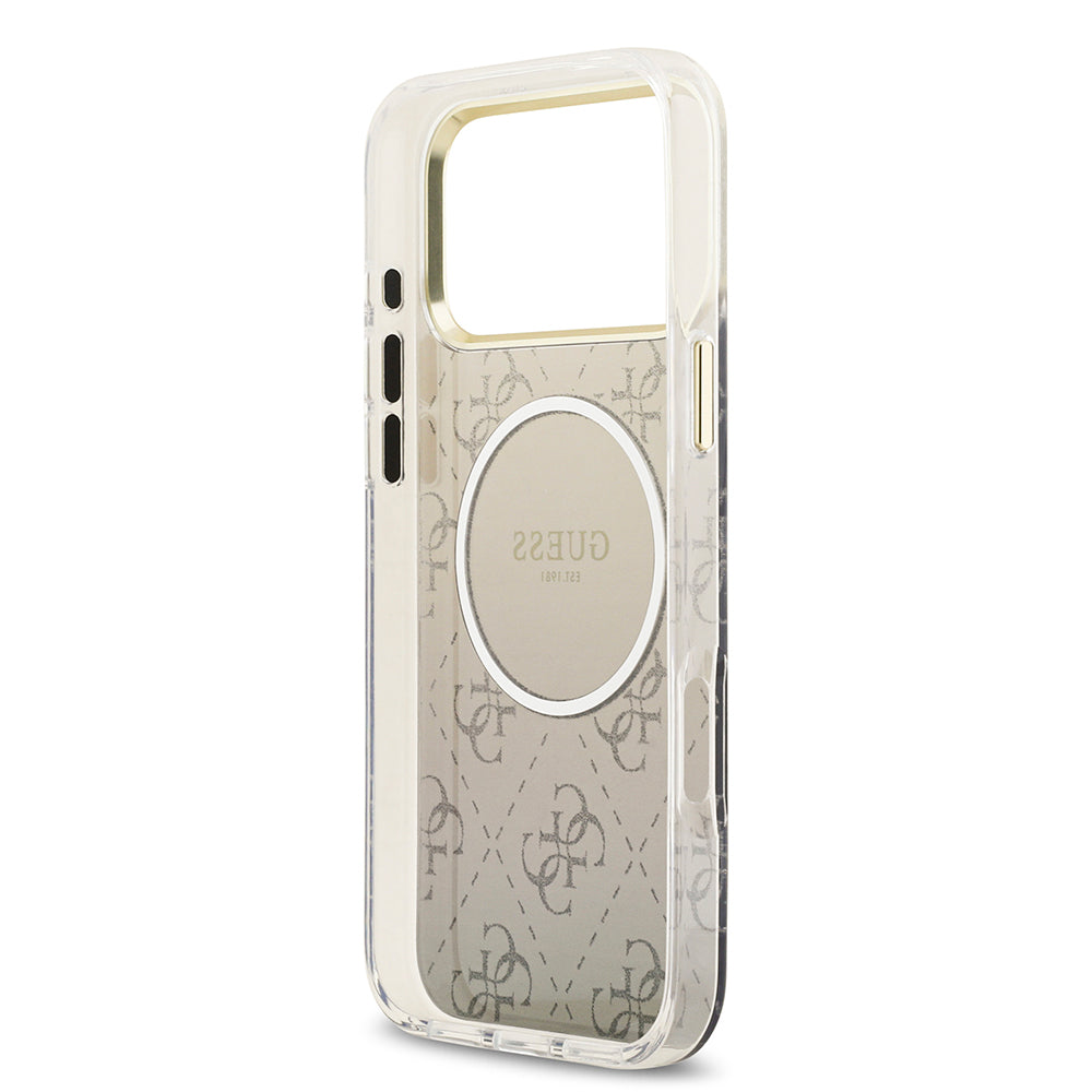 Apple iPhone 17 Pro Kılıf Guess Orjinal Lisanslı M-safe Şarj Özellikli 4G Desenli Simli Silikon Kapak Gri