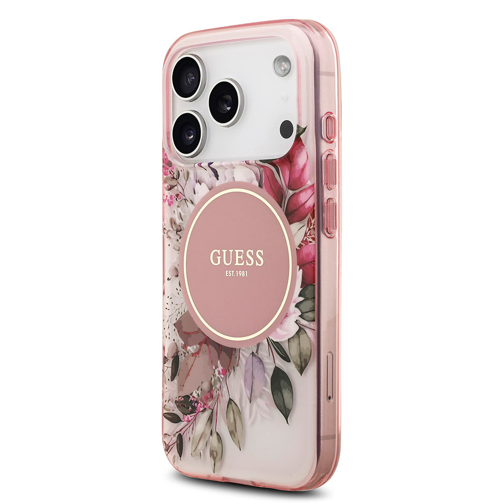 Apple iPhone 17 Pro Kılıf Guess Orjinal Lisanslı M-safe Şarj Özellikli Flower Tonal Circle Kapak Yeşil