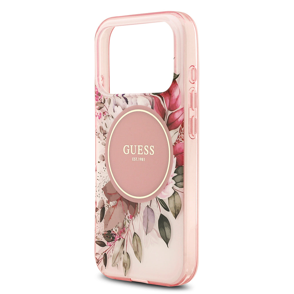 Apple iPhone 17 Pro Kılıf Guess Orjinal Lisanslı M-safe Şarj Özellikli Flower Tonal Circle Kapak Yeşil