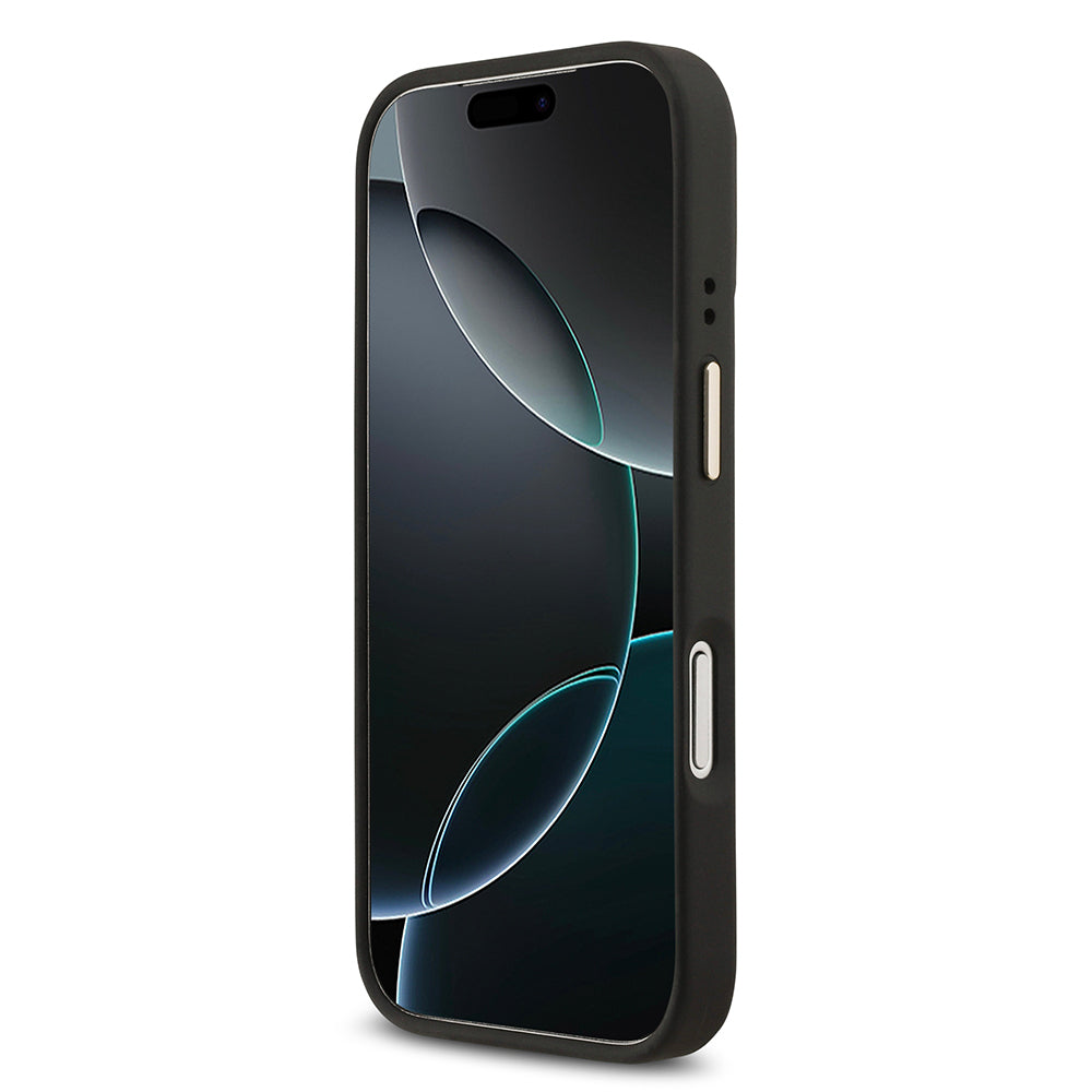 Apple iPhone 17 Pro Kılıf Guess Orjinal Lisanslı M-safe Şarj Özellikli Grained Yazı ve Taşlı 4G Logolu Kapak Bej