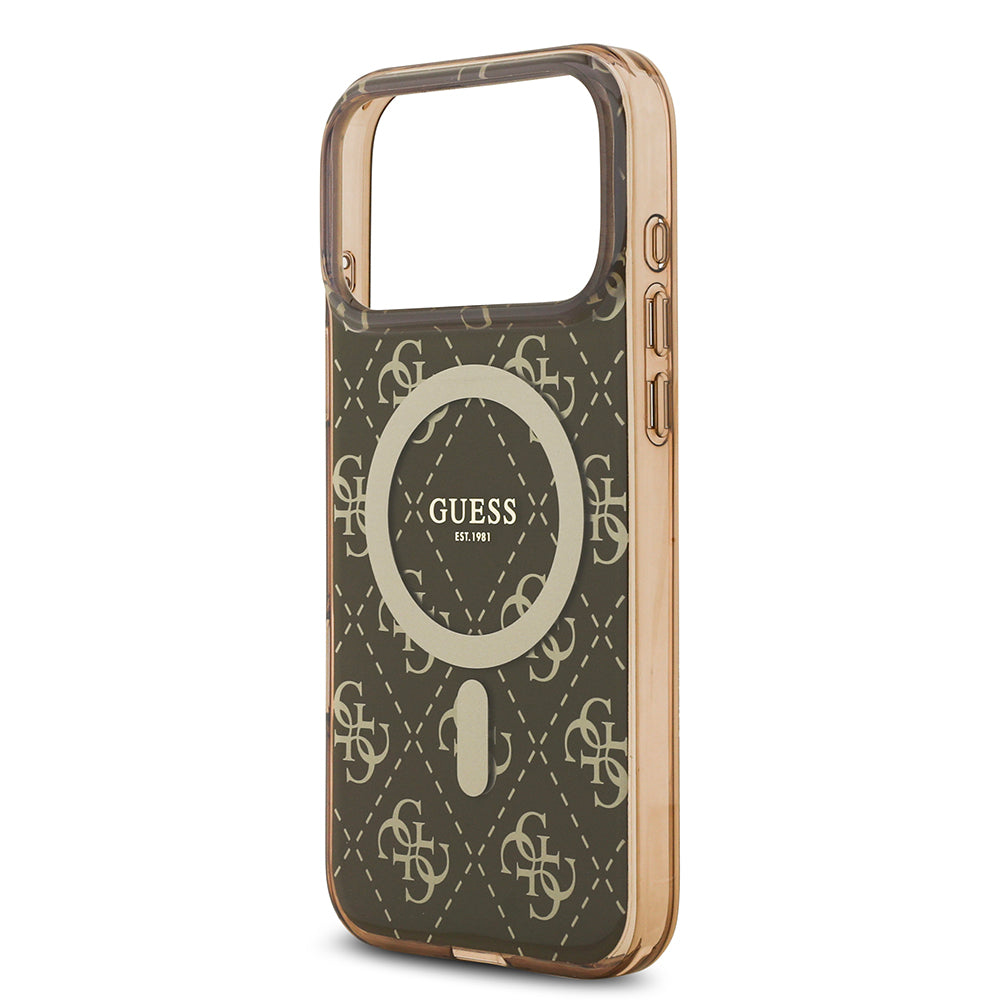 Apple iPhone 17 Pro Kılıf Guess Orjinal Lisanslı M-safe Şarj Özellikli IML Baskılı Klasik Logolu 4G Desenli Kapak Pembe