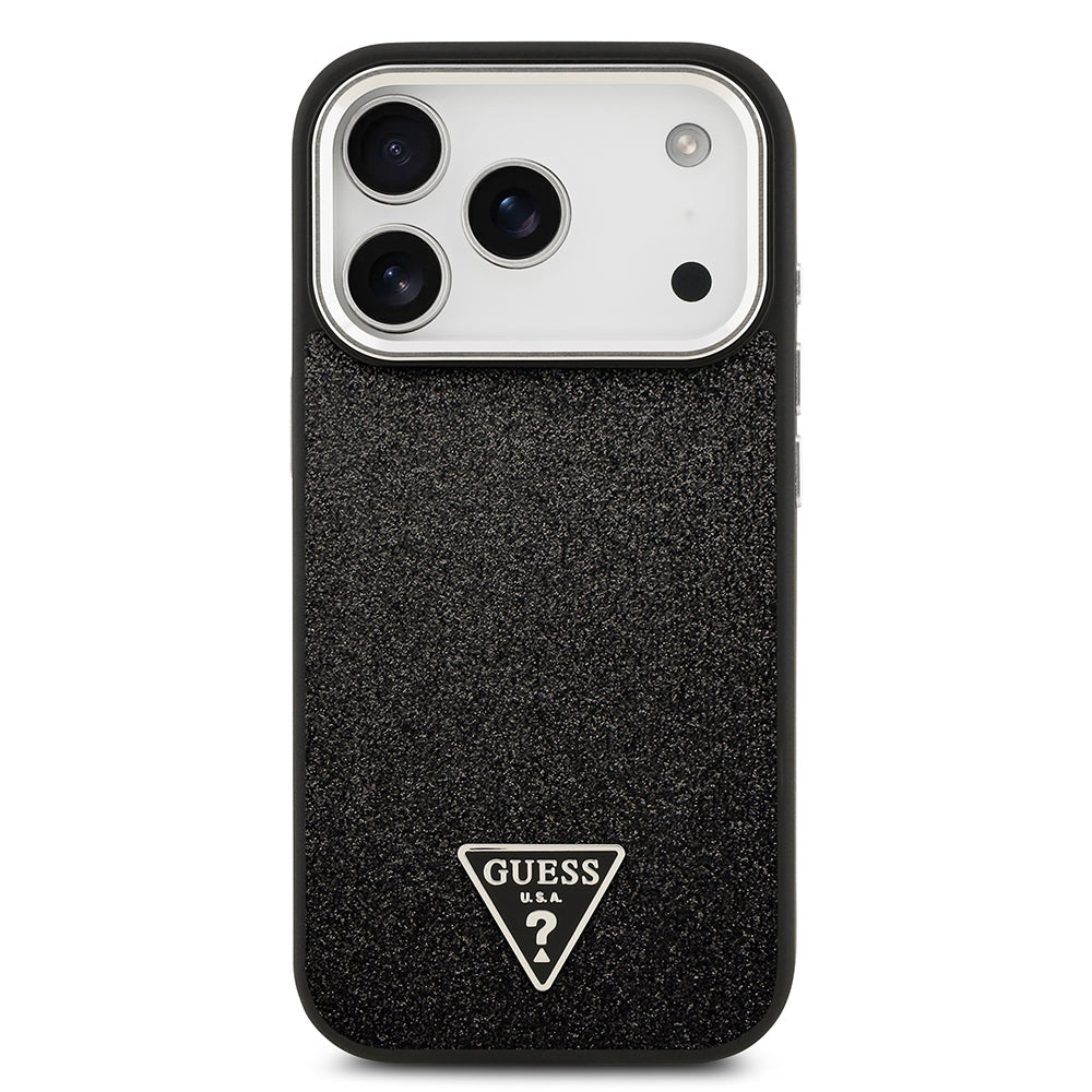 Apple iPhone 17 Pro Kılıf Guess Orjinal Lisanslı M-safe Şarj Özellikli Metal Kamera Çerçeveli Üçgen Logolu Glitter Kapak Gold