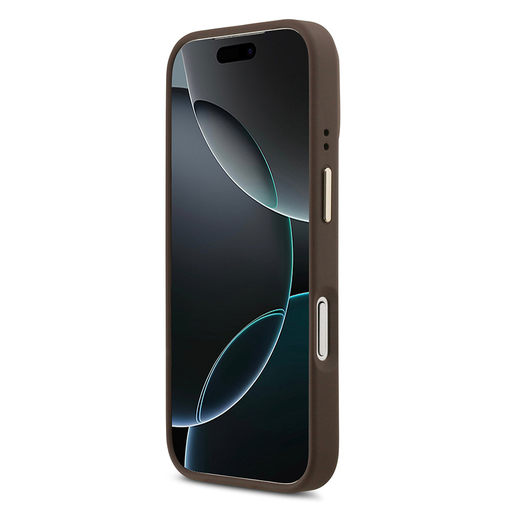 Apple iPhone 17 Pro Kılıf Guess Orjinal Lisanslı M-safe Şarj Özellikli Sıcak Baskılı Yazı Logolu PU Deri Peony Kapak Pembe