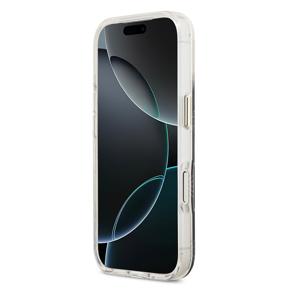 Apple iPhone 17 Pro Kılıf Guess Orjinal Lisanslı M-safe Şarj Özellikli Simli Peony Desenli Silikon Kapak Siyah