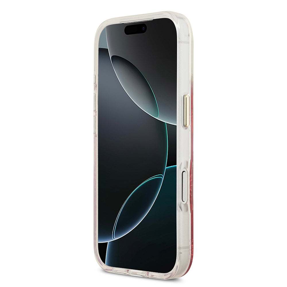 Apple iPhone 17 Pro Kılıf Guess Orjinal Lisanslı M-safe Şarj Özellikli Simli Peony Desenli Silikon Kapak Pembe