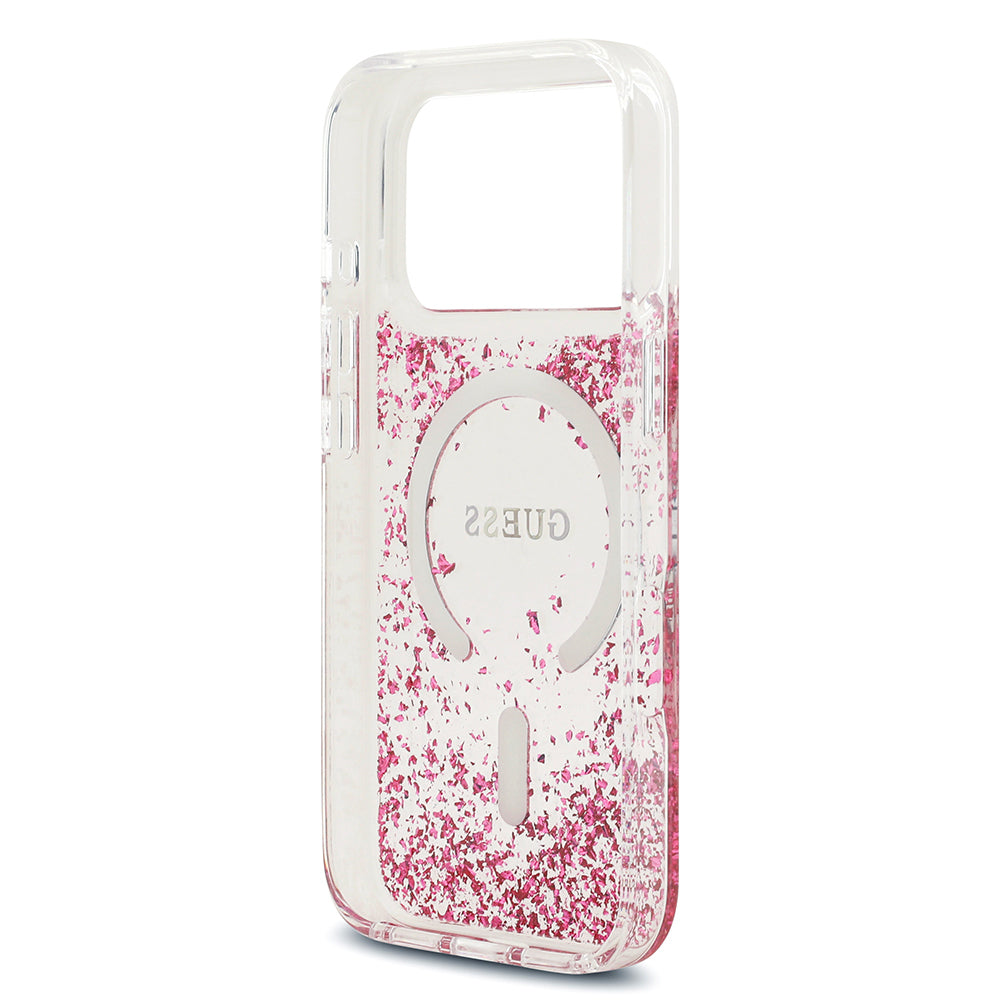 Apple iPhone 17 Pro Kılıf Guess Orjinal Lisanslı M-safe Şarj Özellikli Transparan Resin Bottom Kapak Pembe