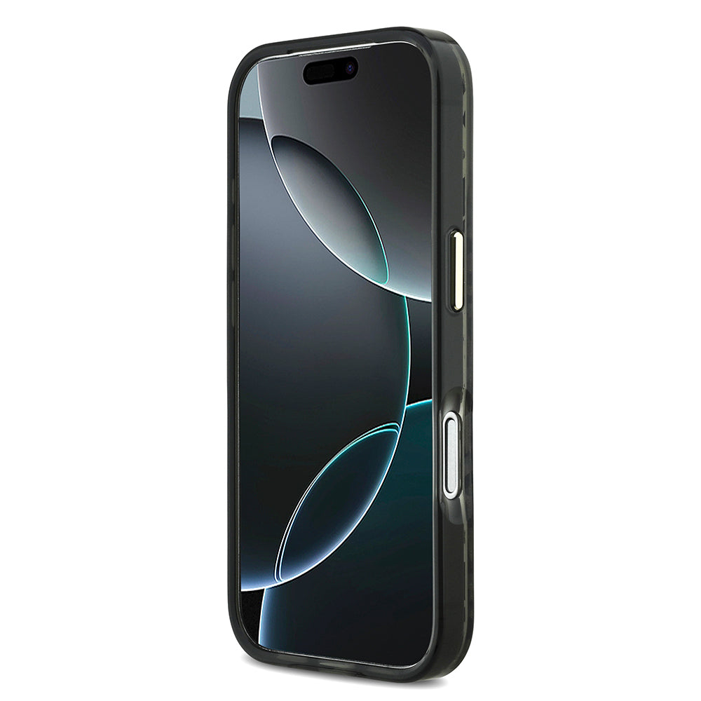 Apple iPhone 17 Pro Kılıf Guess Orjinal Lisanslı M-safe Şarj Özellikli Üçgen Logolu Simli Leopar Desenli Kapak Kahverengi