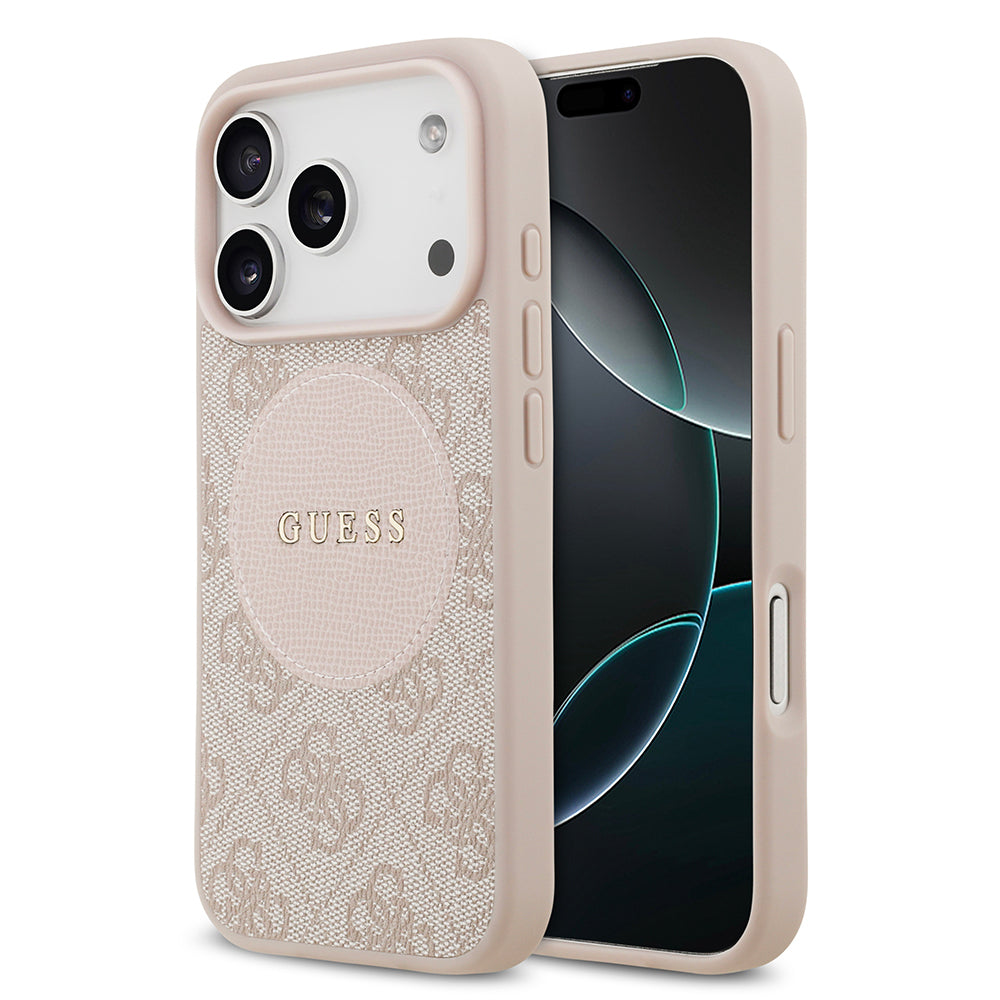 Apple iPhone 17 Pro Kılıf Guess Orjinal Lisanslı M-safe Şarj Özellikli Yazı Logolu Circle Classic Kapak  Siyah